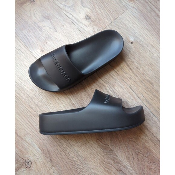 Balenciaga Chunky Slide Rubber Logo Sandals Black Size EU 42 - Picture 1 of 16